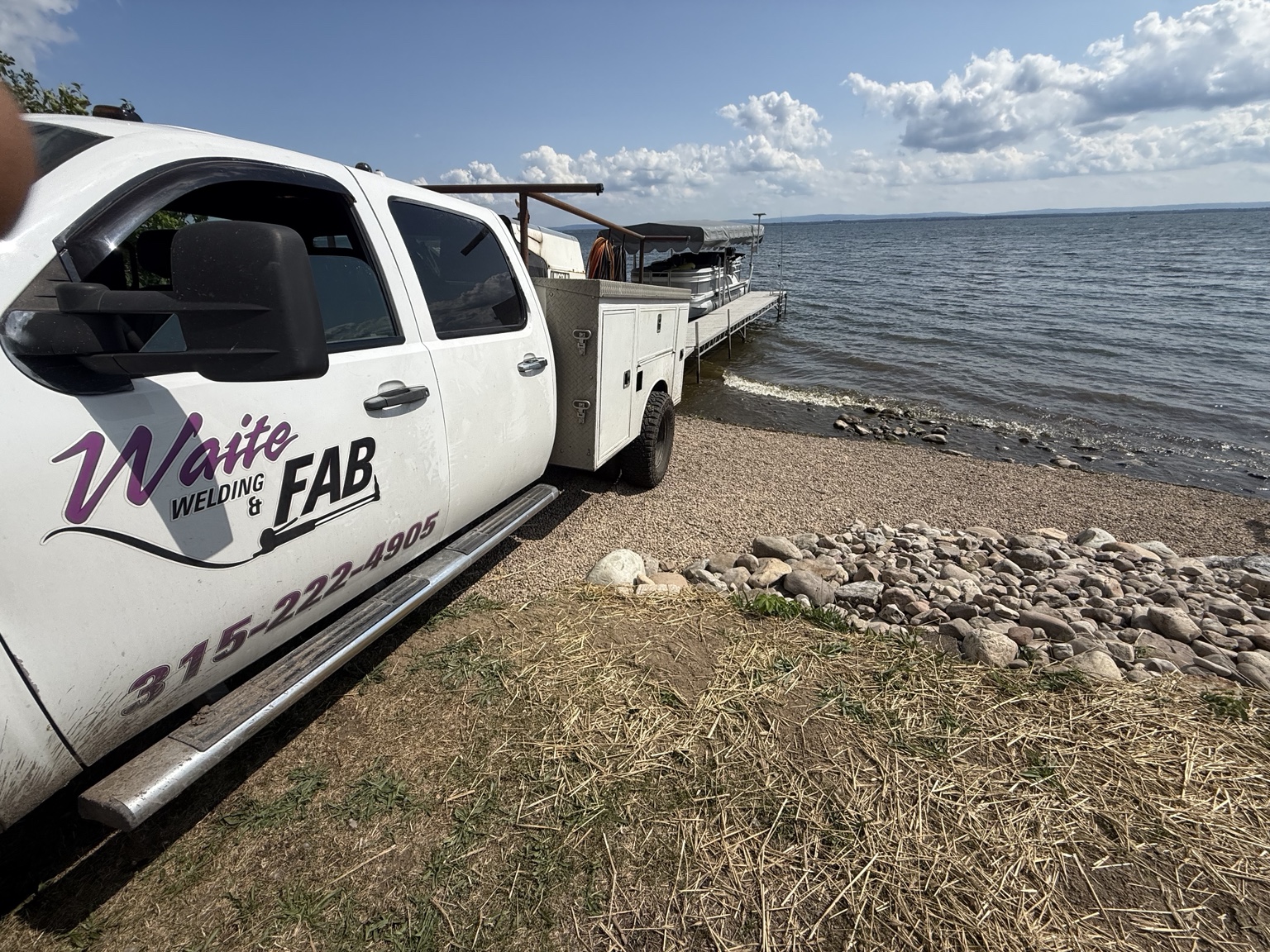 Waite Welding mobile welding truck at a waterfront dock repair